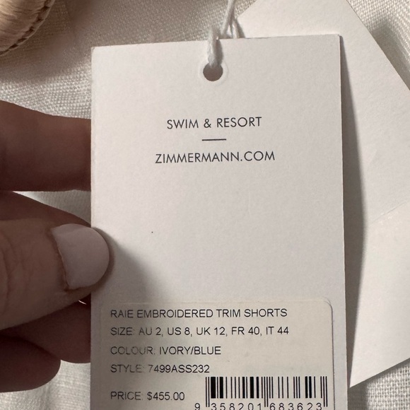 NWT - Zimmermann Raie Belted Appliquéd Lace-Trimmed Linen Shorts, Size 8 (US) - Picture 9 of 9